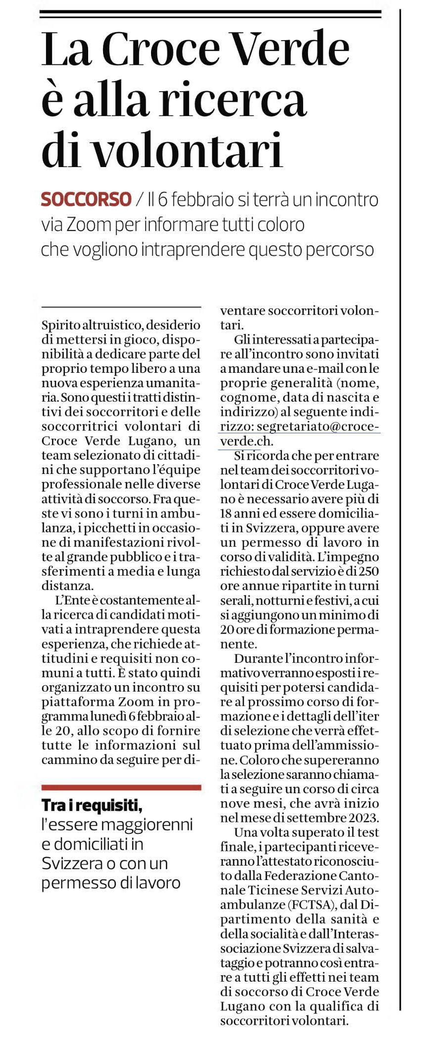 Corriere del Ticino.30.01.2023