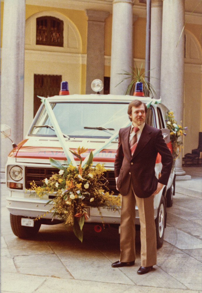 1979 - Inaugurazione veicoli presso Il Municipio di Lugano, con il direttore Carlo Casso